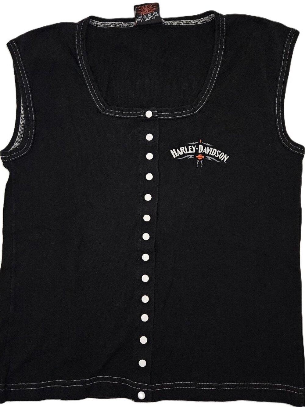 Vintage 1997 Harley Davidson Sleeveless Tank Top Womens XL Snap Front t-shirt IN
